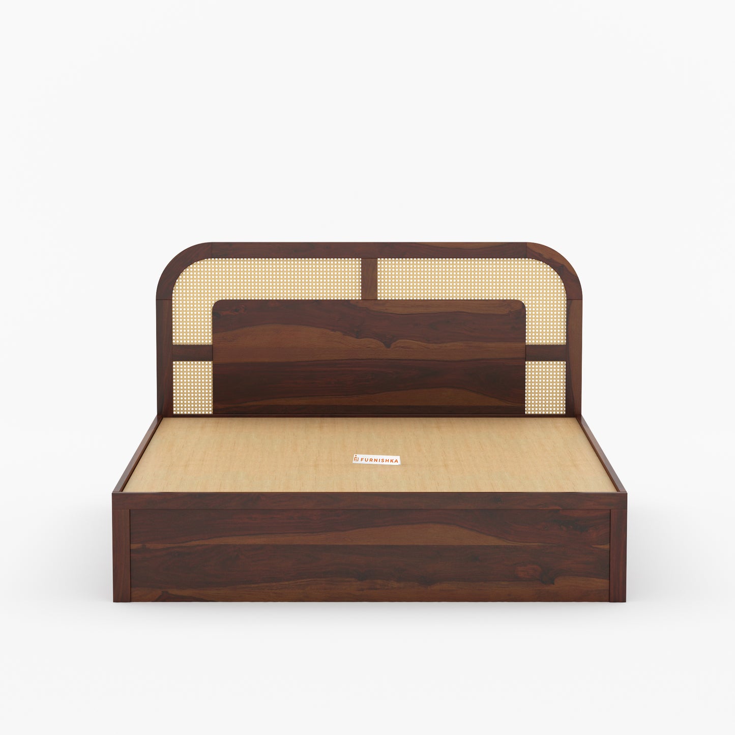 Hester Sheesham Wood Cane Bed With Non Storage - Queen Size - Furnishka 