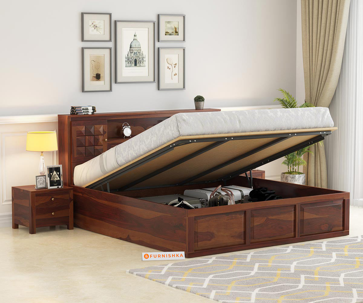 Maverick Sheesham wood With Hydraulic Storage Bed - Queen Size