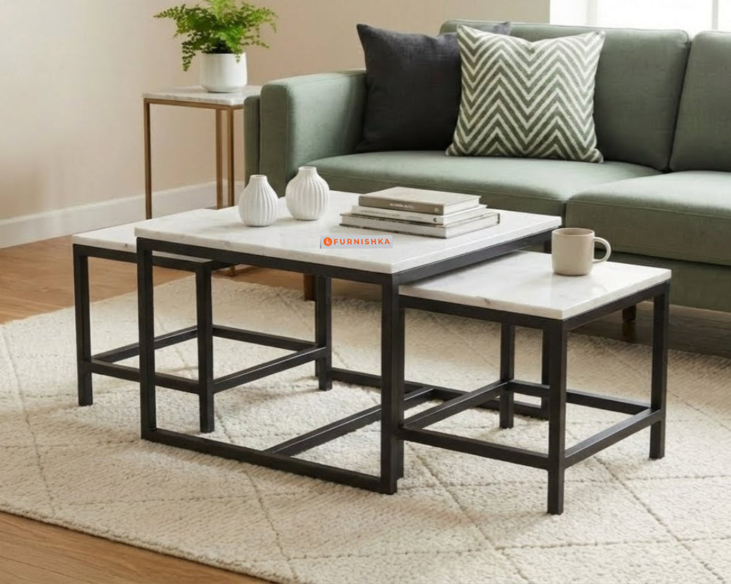 Arina Marble Nesting Coffee Table in Black Finish