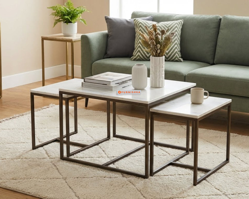 Arina Marble Nesting Coffee Table in Dark Bronze Finish