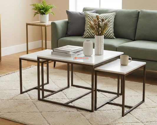 Arina Marble Nesting Coffee Table in Dark Bronze Finish