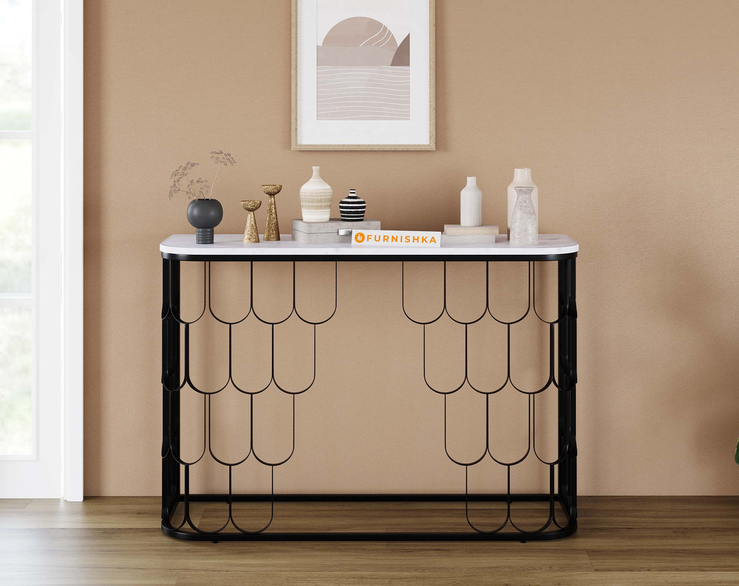 Indo Marble Console Table - Black - Furnishka 