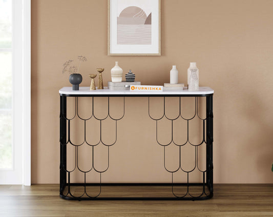 Indo Marble Console Table - Black - Furnishka 