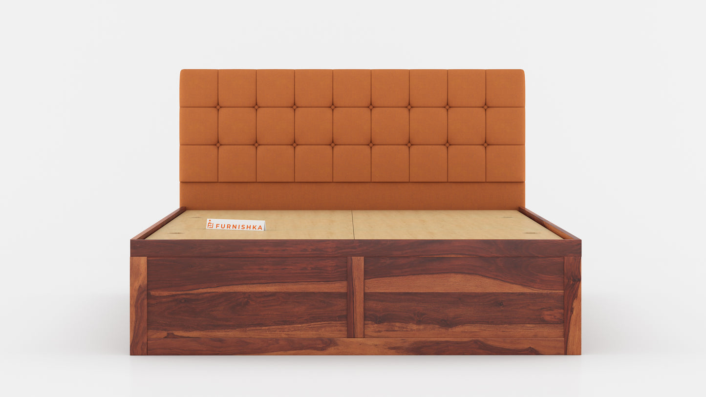 Irene Sheesham Wood bed with Upholstered headboard Box Storage King Size - Furnishka 
