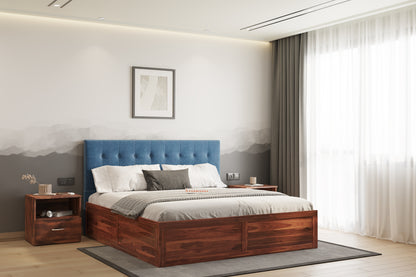 Irene Sheesham Wood bed with Upholstered headboard Box Storage King Size - Furnishka 