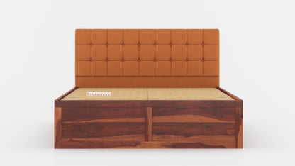 Irene Sheesham Wood bed with Upholstered headboard Box Storage King Size - Furnishka 