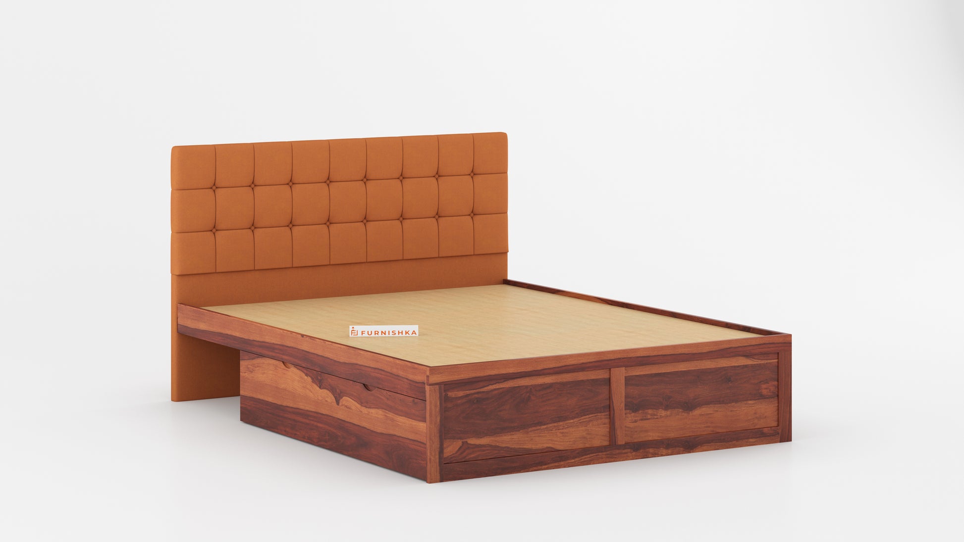 Irene Sheesham Wood bed with Upholstered headboard Drawer Storge King Size - Furnishka 