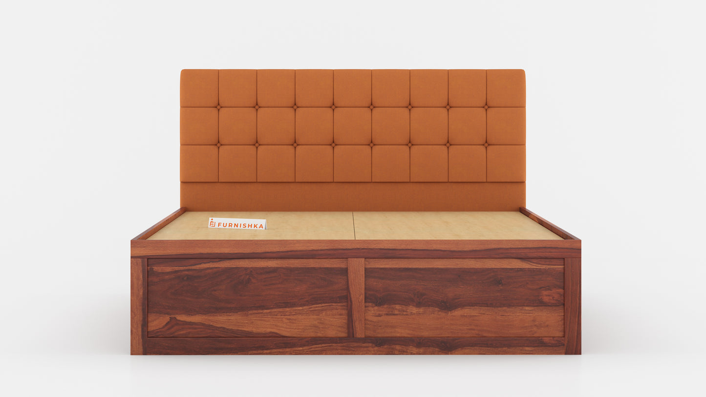 Irene Sheesham Wood bed with Upholstered headboard Drawer Storge King Size - Furnishka 