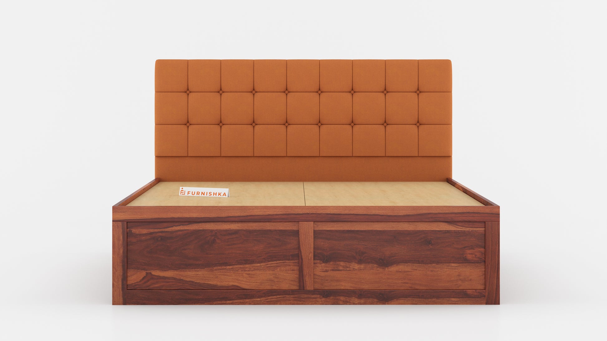 Irene Sheesham Wood bed with Upholstered headboard Drawer Storge King Size - Furnishka 