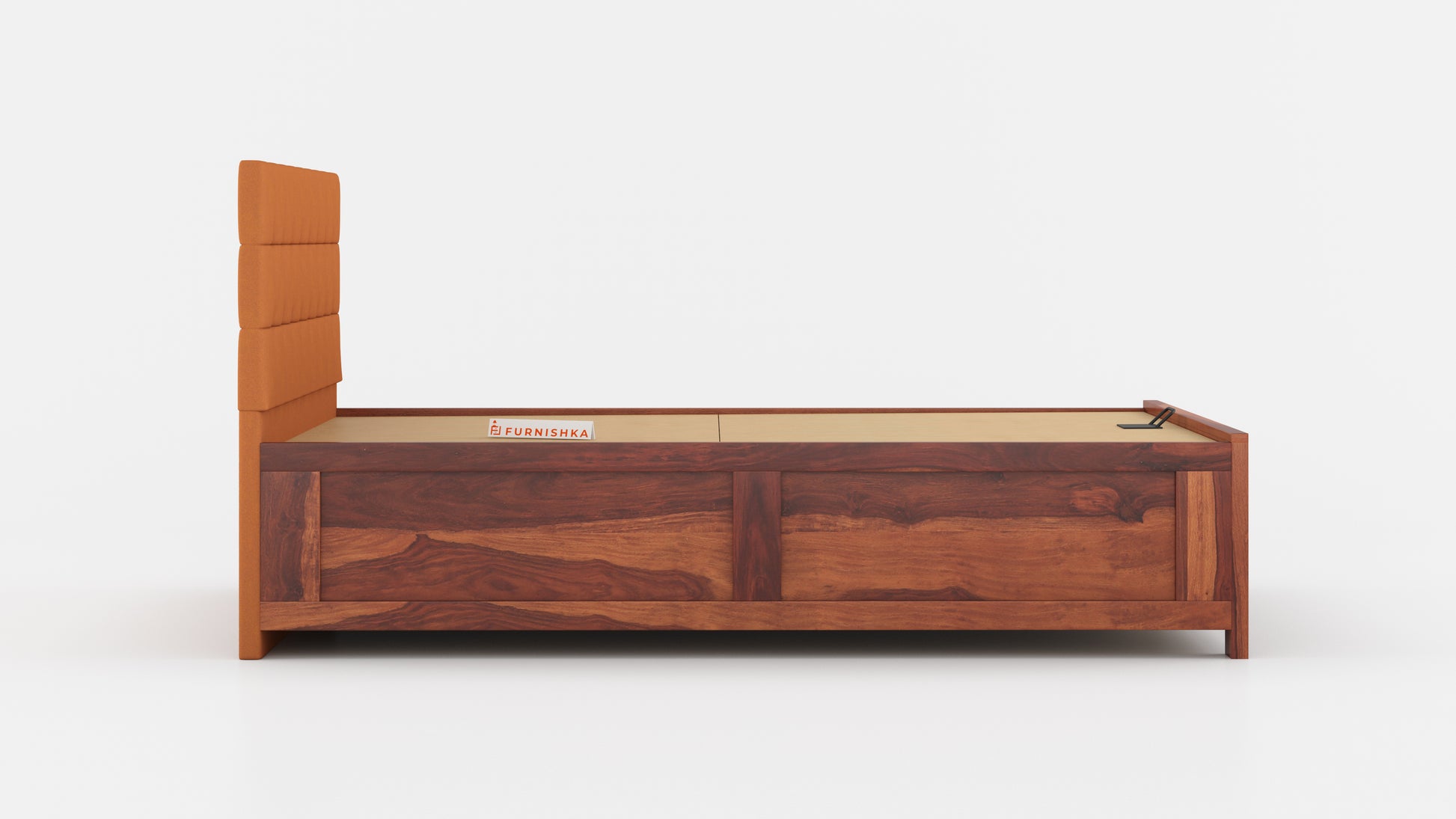 Irene Sheesham Wood bed with Upholstered headboard Hydraulic Storage Queen Size - Furnishka 