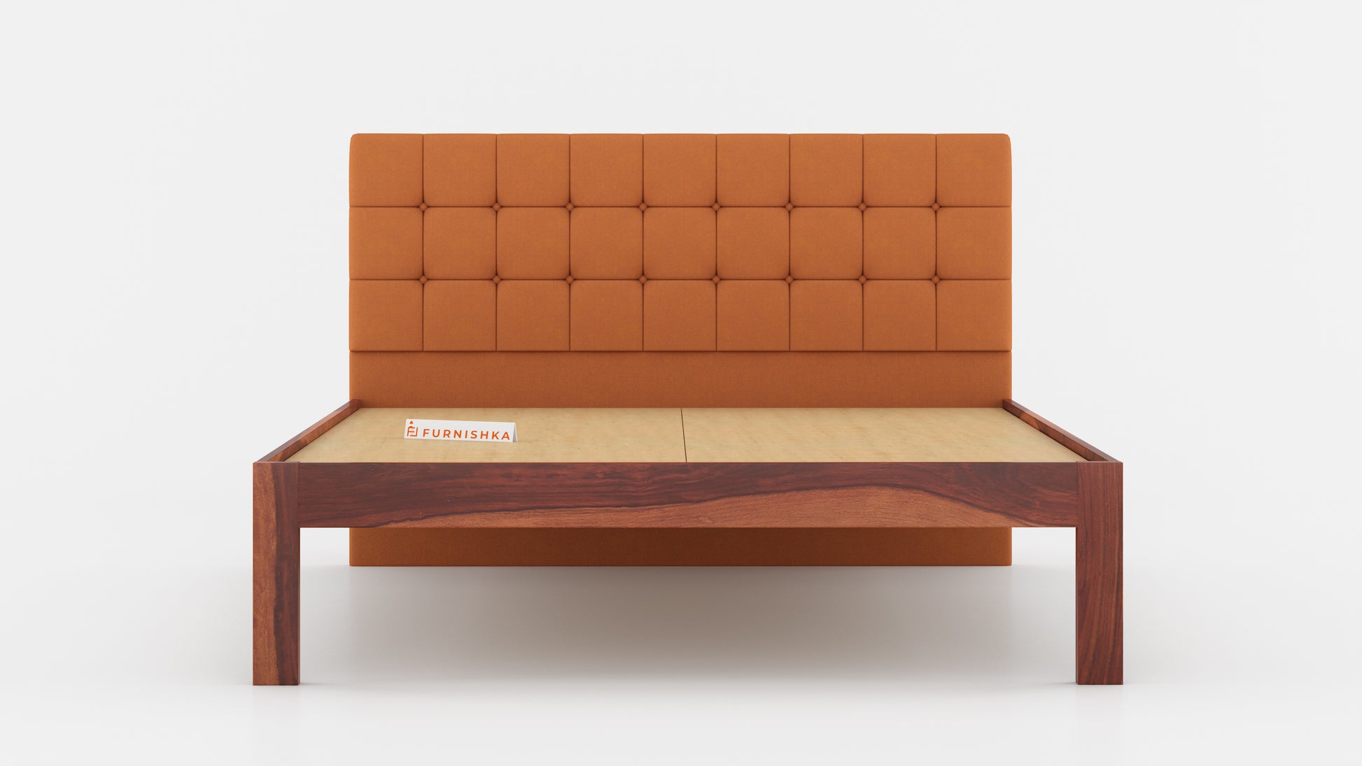 Irene Sheesham Wood bed with Upholstered headboard Non Storage King Size - Furnishka 