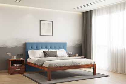 Irene Sheesham Wood bed with Upholstered headboard Non Storage King Size - Furnishka 