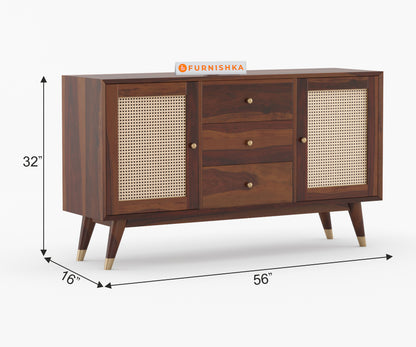 Jarvis Sheesham Wood Cane Cabinet and Sideboard - Furnishka 