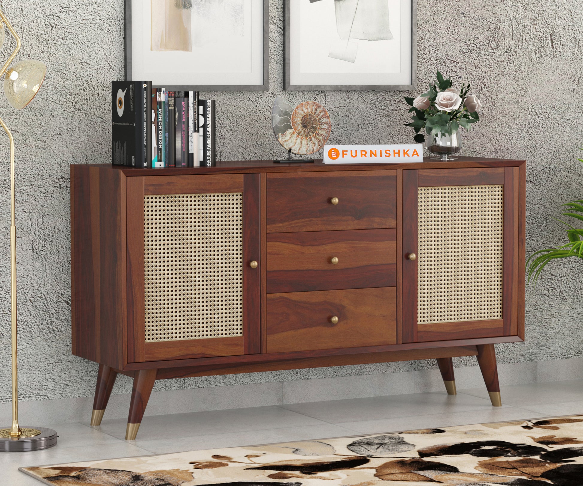 Jarvis Sheesham Wood Cane Cabinet and Sideboard - Furnishka 