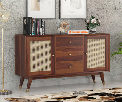 Jarvis Sheesham Wood Cane Cabinet and Sideboard - Furnishka 