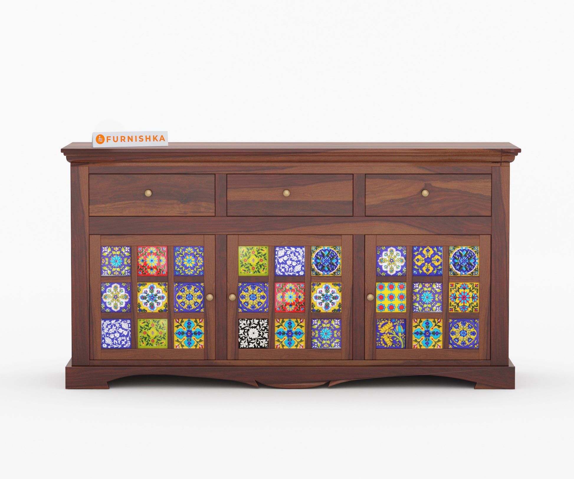Jessie Sheesham Wood Triple Door Chest of Drawer - Furnishka 