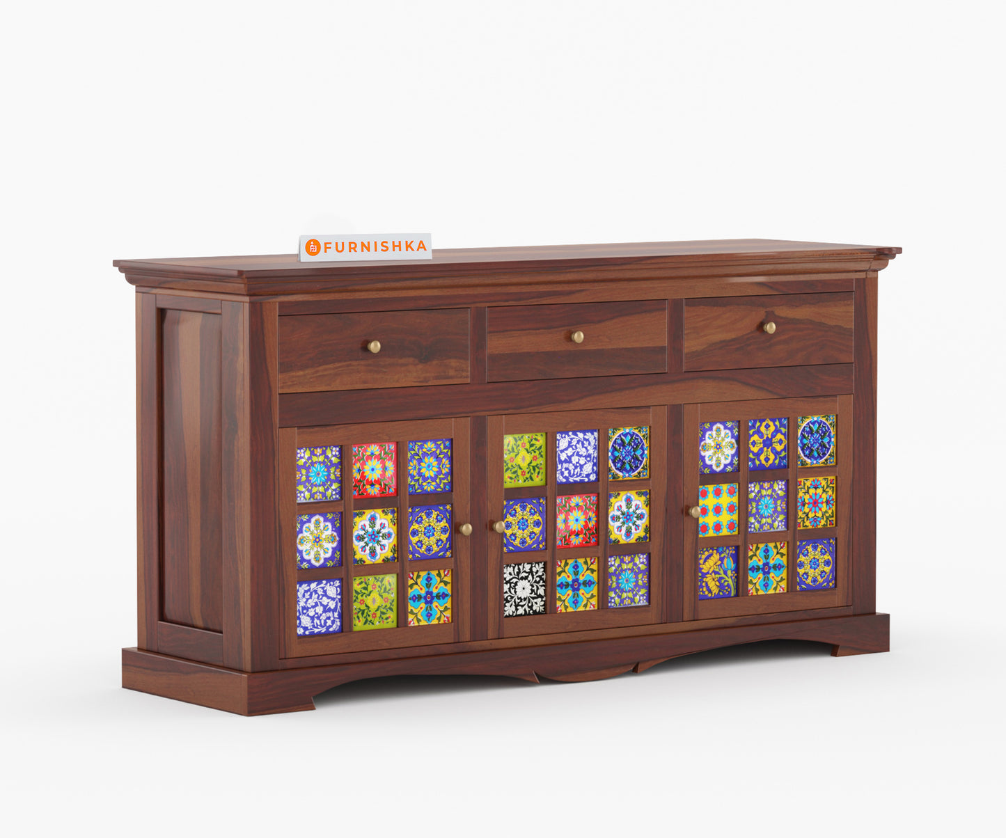 Jessie Sheesham Wood Triple Door Chest of Drawer - Furnishka 