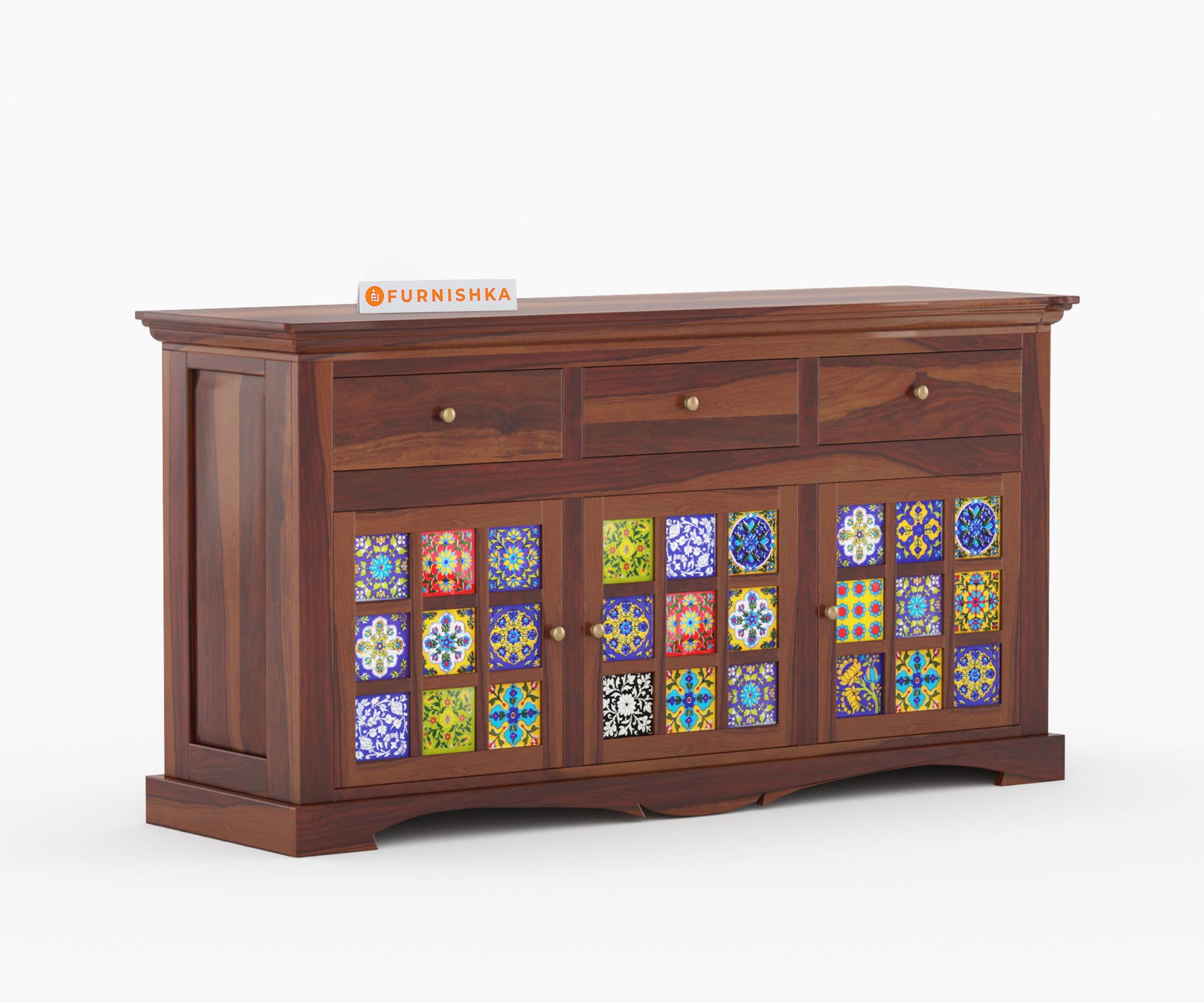Jessie Sheesham Wood Triple Door Chest of Drawer - Furnishka 