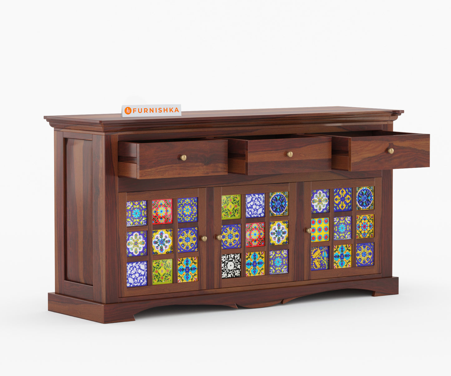 Jessie Sheesham Wood Triple Door Chest of Drawer - Furnishka 