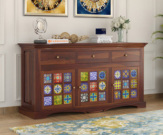 Jessie Sheesham Wood Triple Door Chest of Drawer - Furnishka 