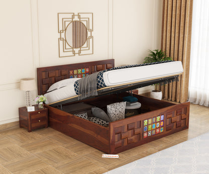 Josy Sheesham Wood Bed Hydraulic Storage - King Size - Furnishka 