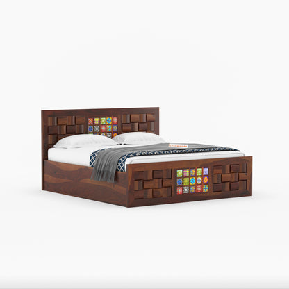 Josy Sheesham Wood Bed Hydraulic Storage - King Size - Furnishka 