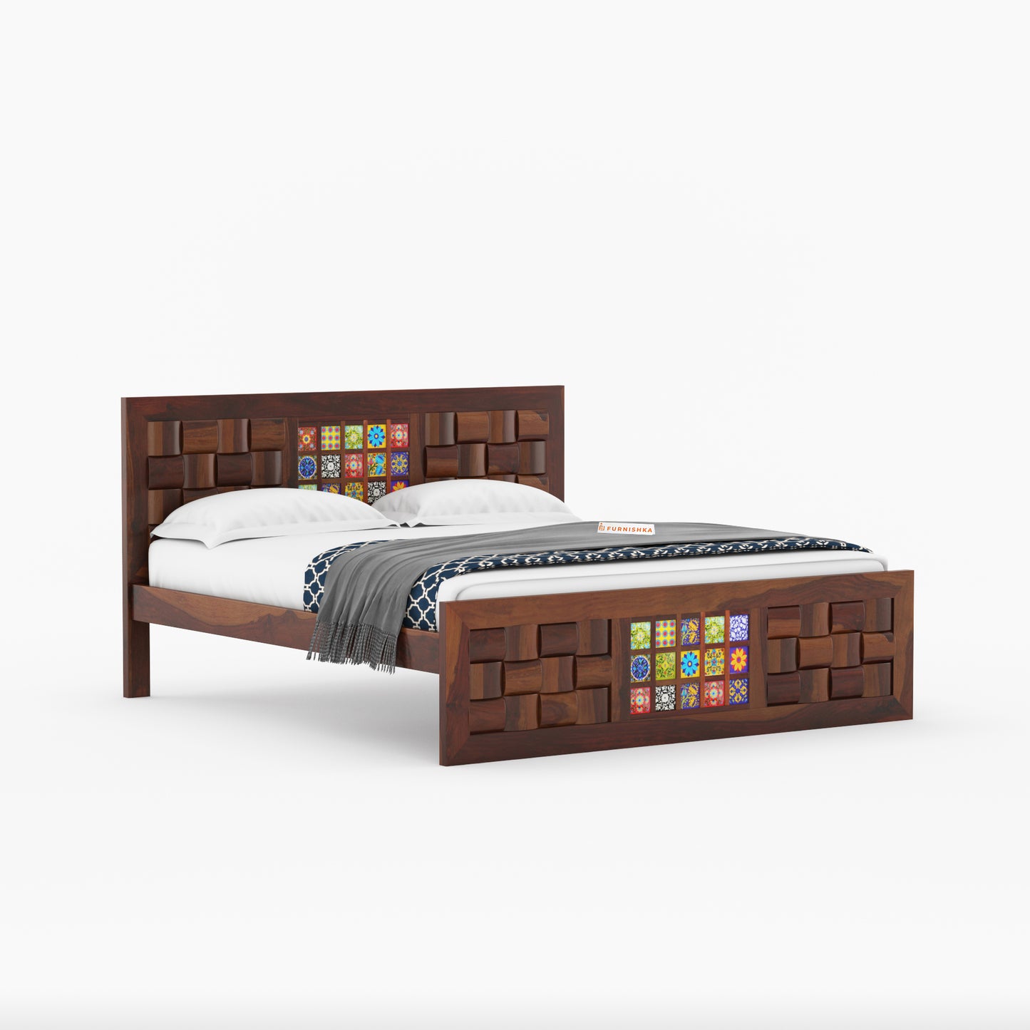 Josy Sheesham Wood Bed Non Storage - King Size - Furnishka 