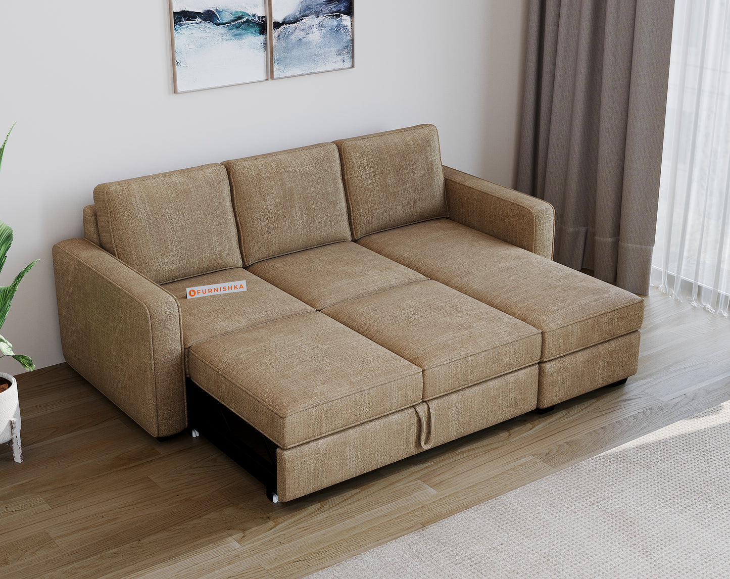 Kasba Sofa 2+L RHS Sofa cum Bed  - Pull out Type - Furnishka 