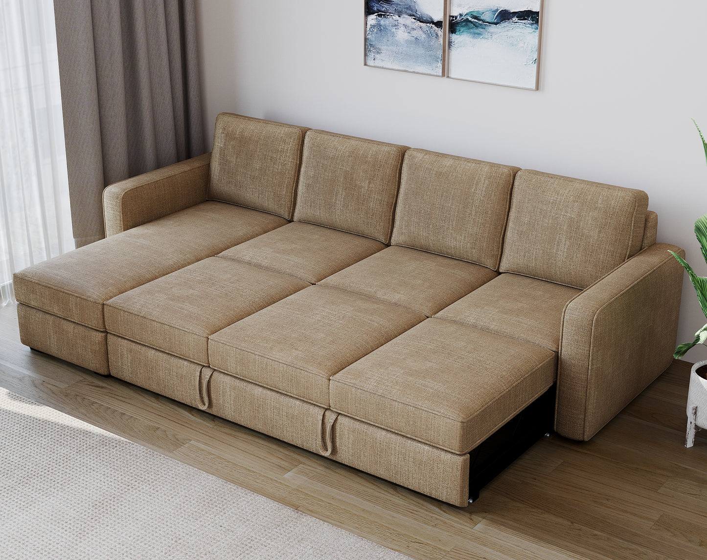 Kasba Sofa 3+L LHS Sofa cum Bed  - Pull out Type - Furnishka 