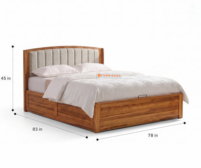 Alessia Teak Wood Bed with Hydraulic Storage King Size in Bone White