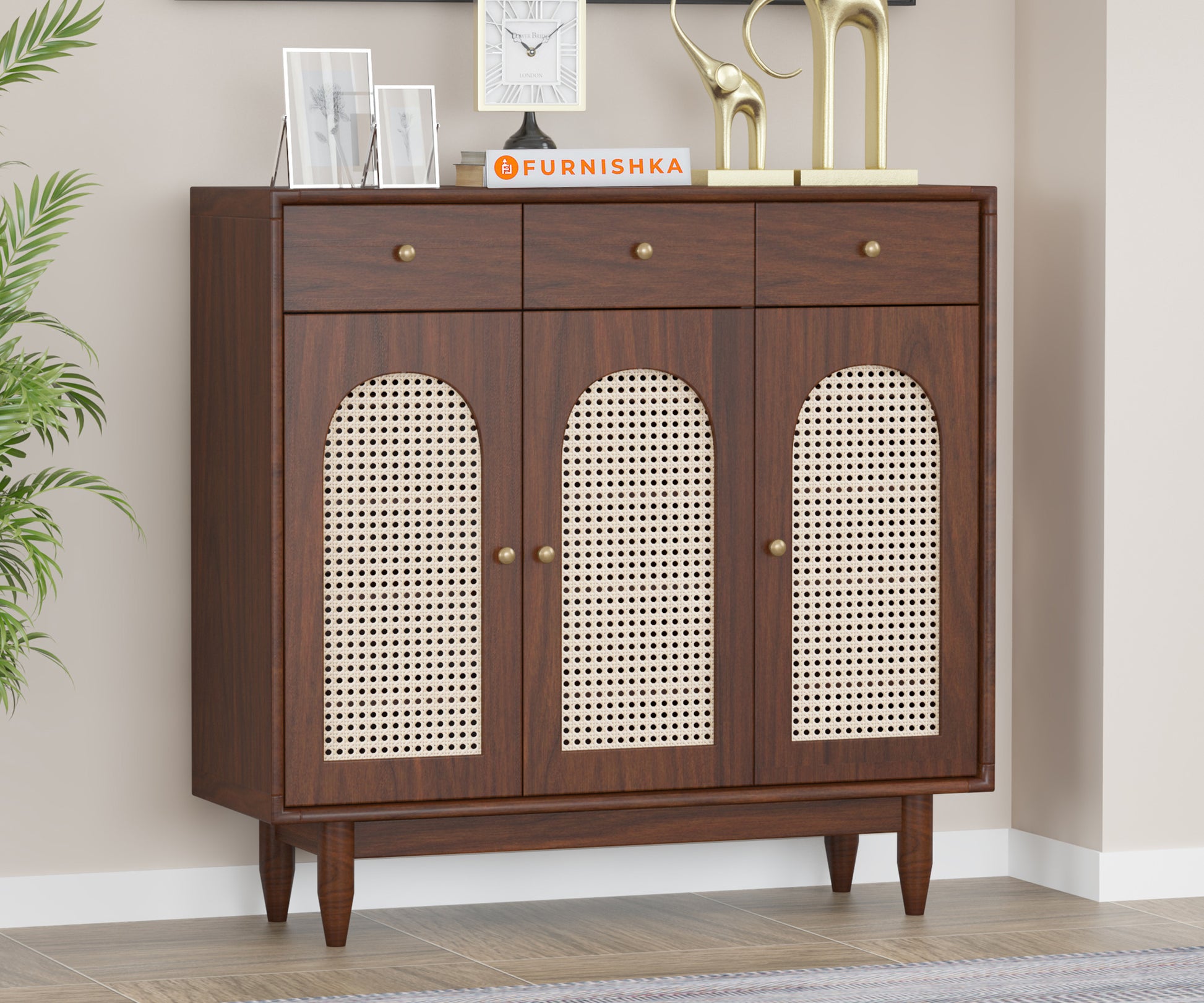 Laurel Solid Wood Acacia Cane Cabinet and Sideboard - Furnishka 