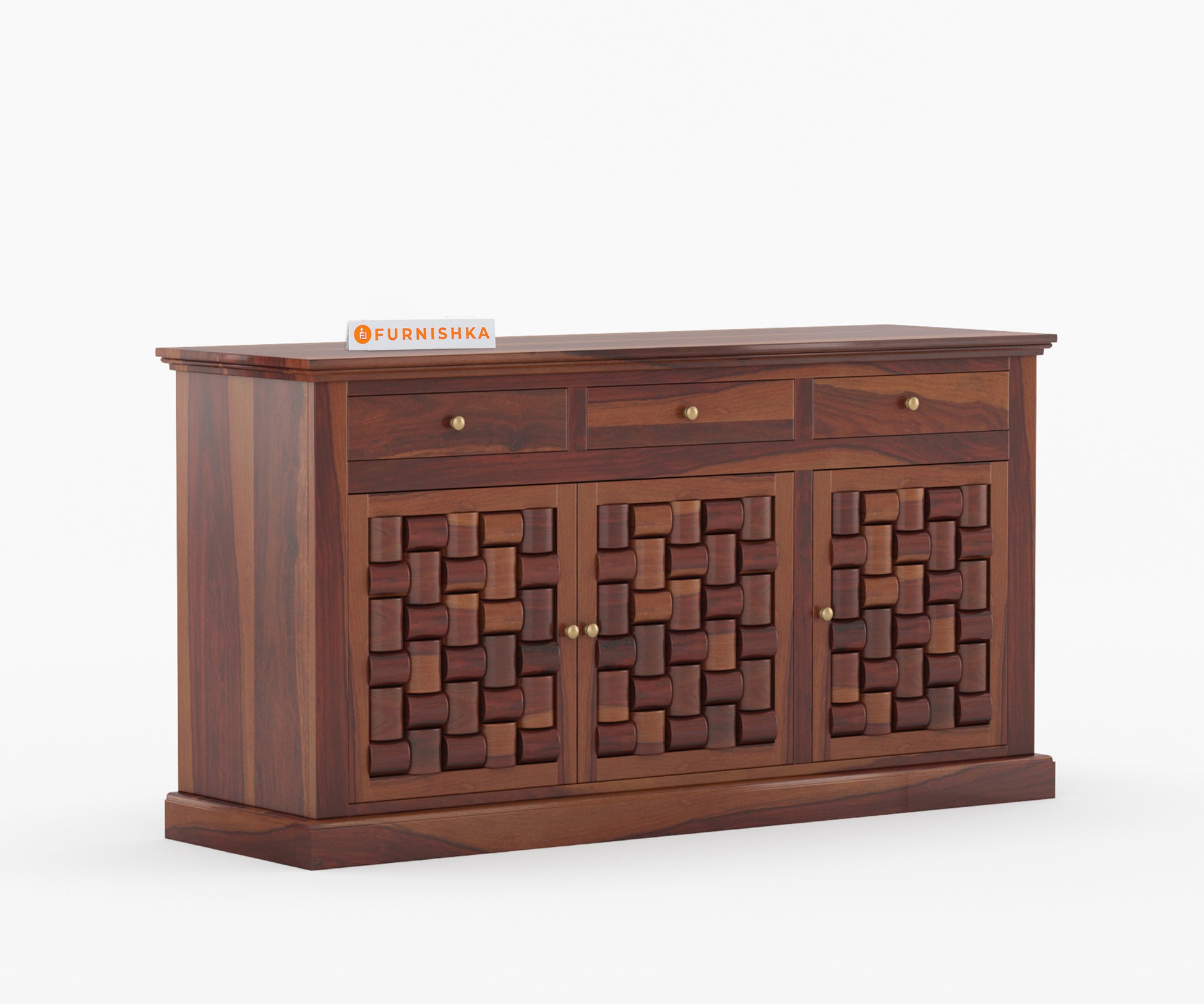 Lenio Sheesham Wood Triple Door Chest of Drawer - Furnishka 