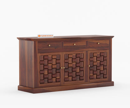 Lenio Sheesham Wood Triple Door Chest of Drawer - Furnishka 