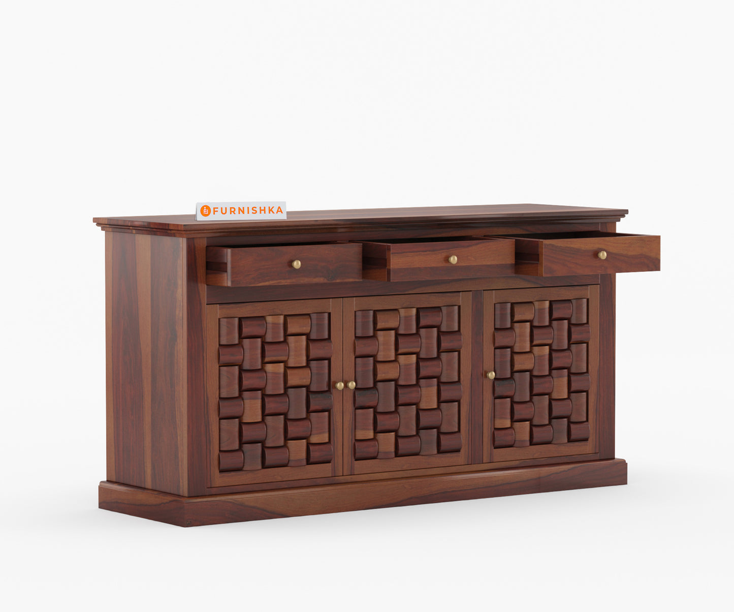 Lenio Sheesham Wood Triple Door Chest of Drawer - Furnishka 