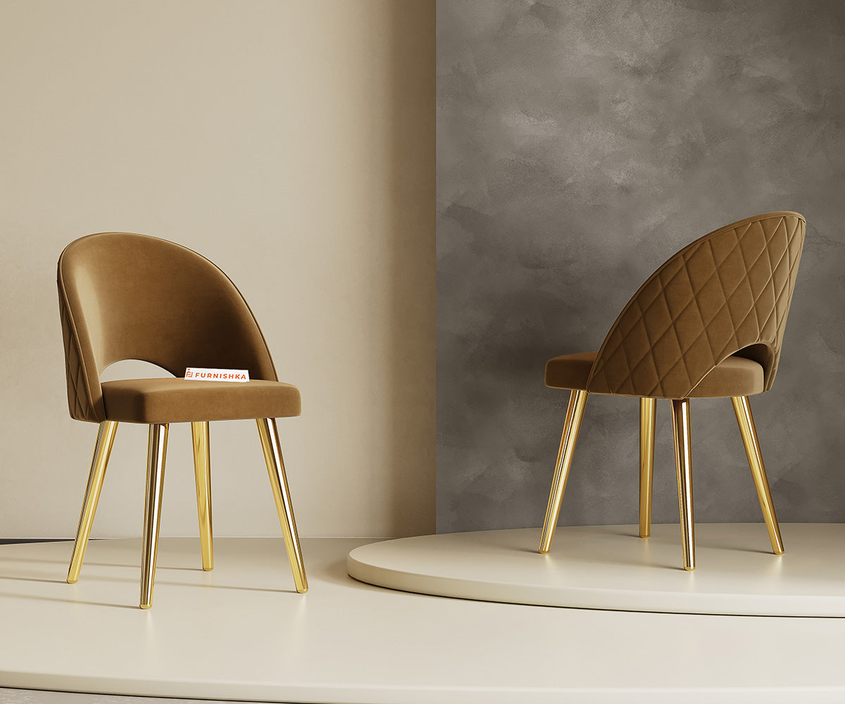 Leo Dining Chair With Gold Leg Brown - Furnishka 