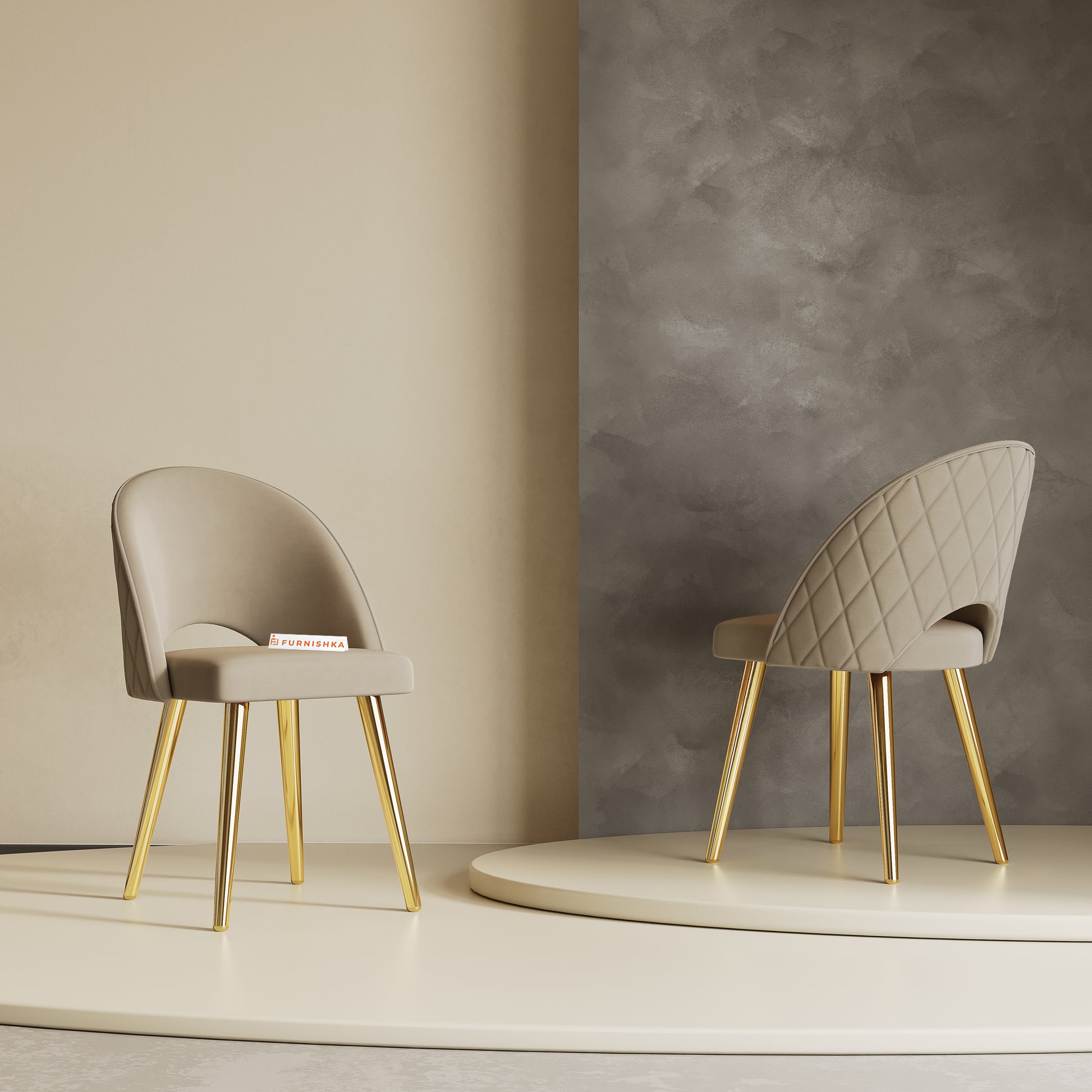 Leo Dining Chair With Gold Leg Light Beige - Furnishka 