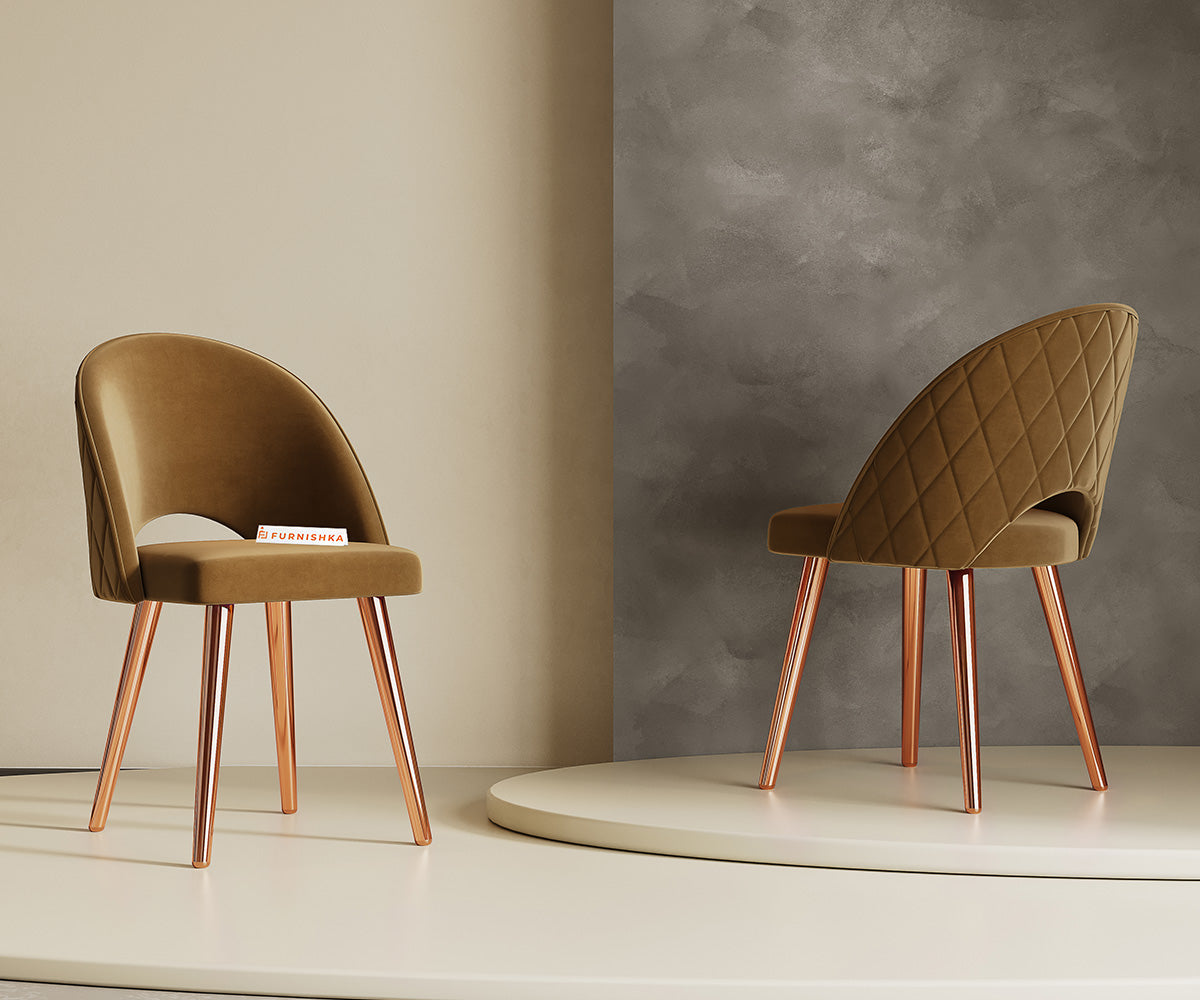 Leo Dining Chair With Rose Glod Leg Brown - Furnishka 