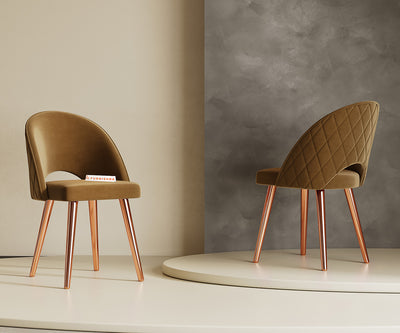 Leo Dining Chair With Rose Glod Leg Brown