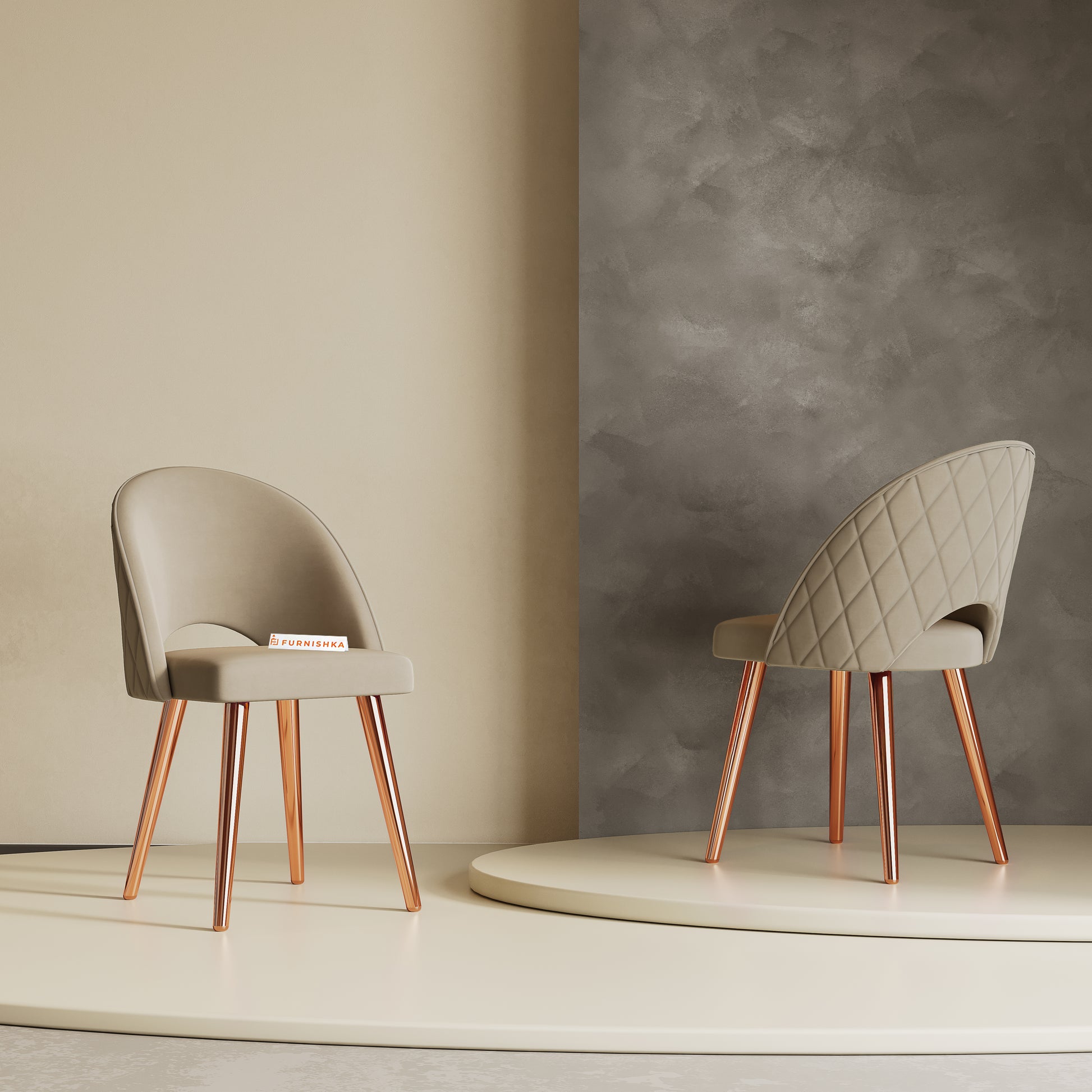 Leo Dining Chair With Rose Glod Leg Light Beige - Furnishka 