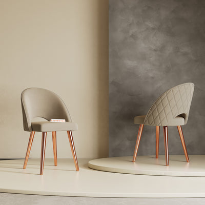 Leo Dining Chair With Rose Glod Leg Light Beige