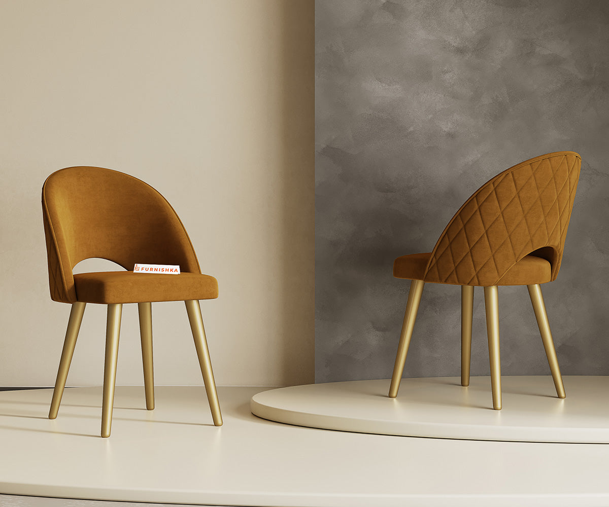 Leo Dining Chair With powder coating Leg - Mustard yellow - Furnishka 