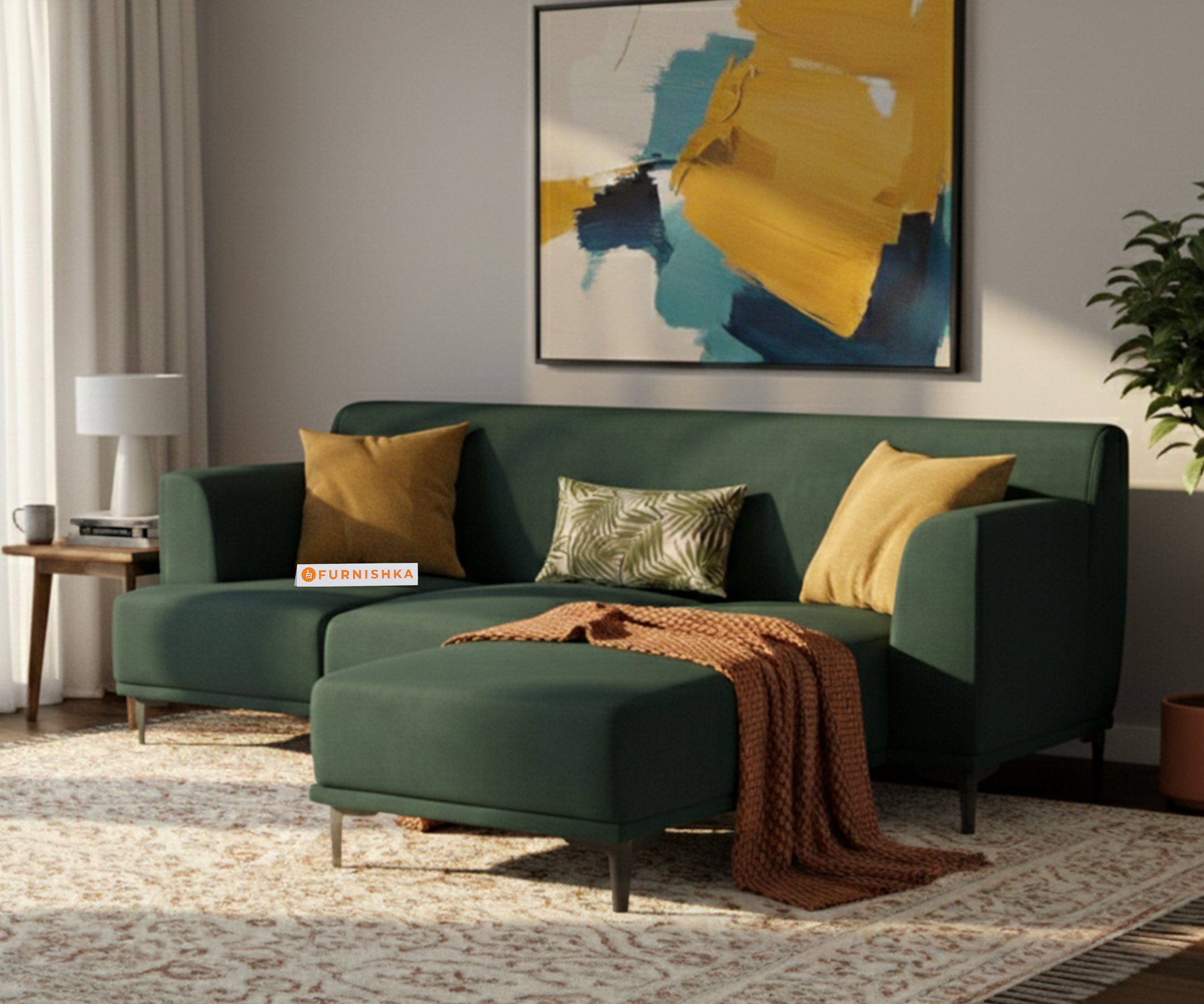 Liam 2 Seater L Shape Sofa RHS - Pine Green - Furnishka