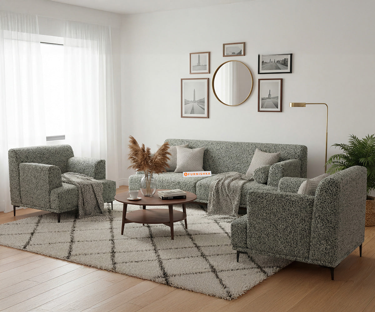 Liam 3+1+1 Seater Sofa Set With Anthology Fabric Green - Furnishka