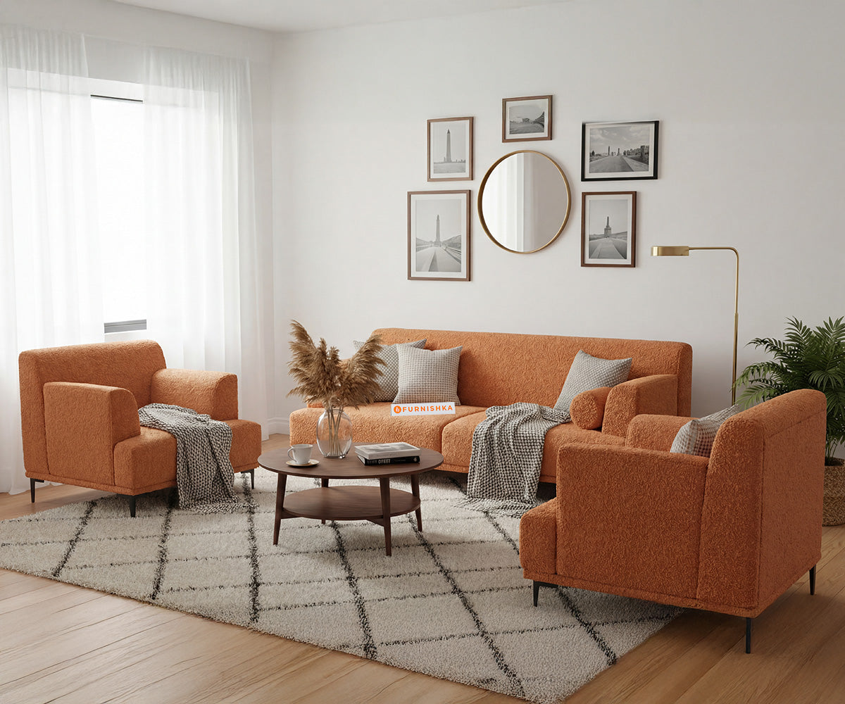 Liam 3+1+1 Seater Sofa Set With Anthology Fabric Orange - Furnishka
