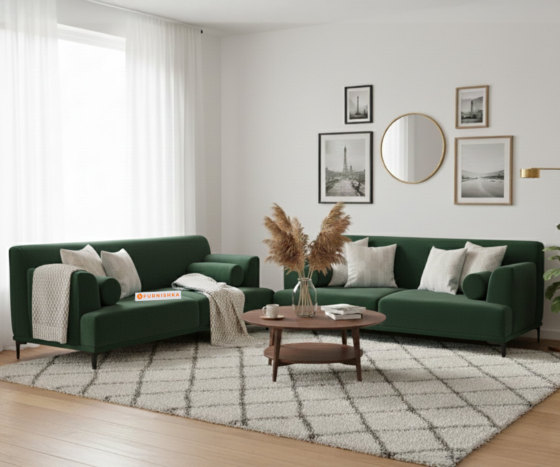 Liam 3+2 Seater Sofa Set - Pine Green - Furnishka 