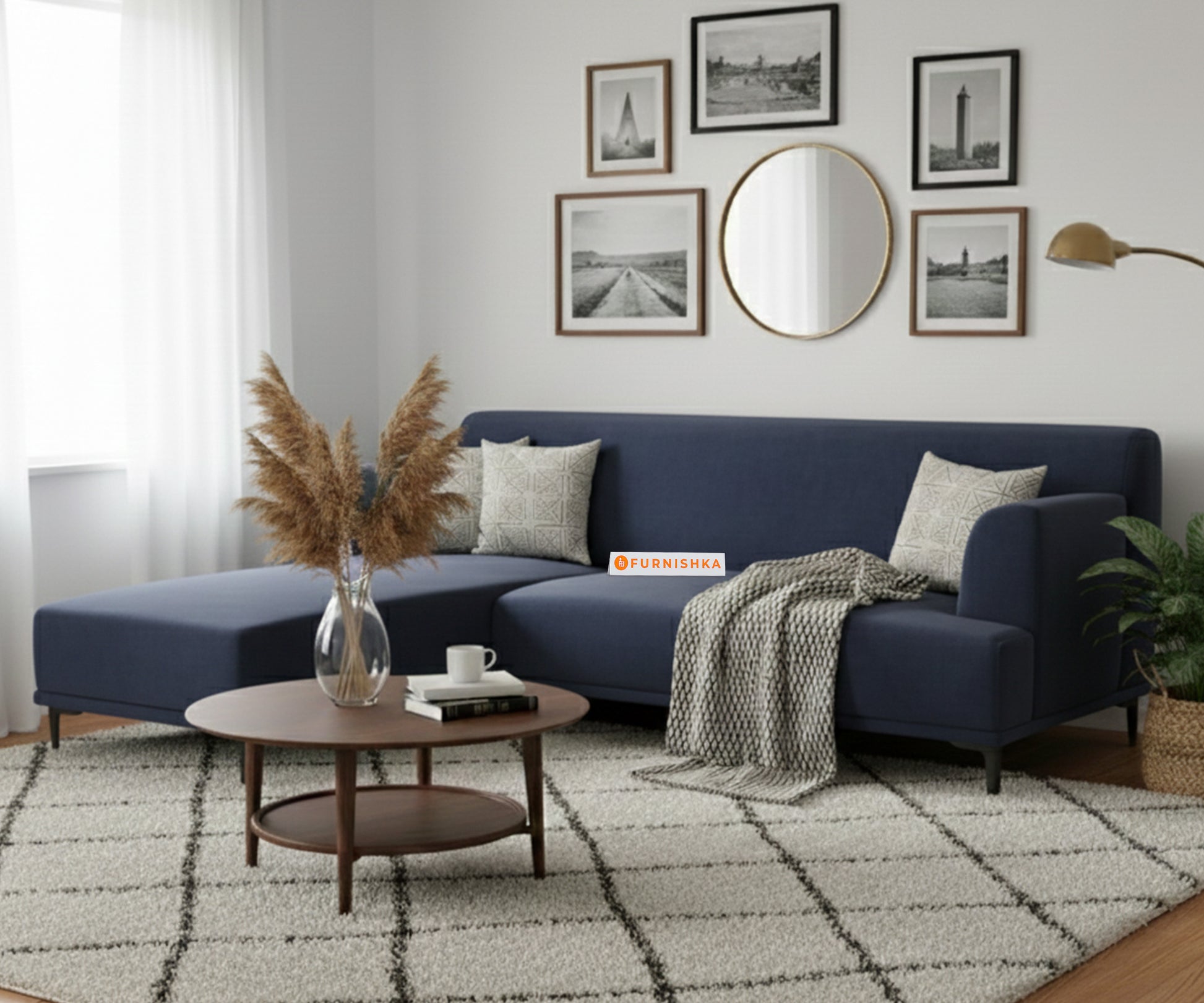 Liam 3 Seater L Shape Sofa - LHS Persian Blue - Furnishka 