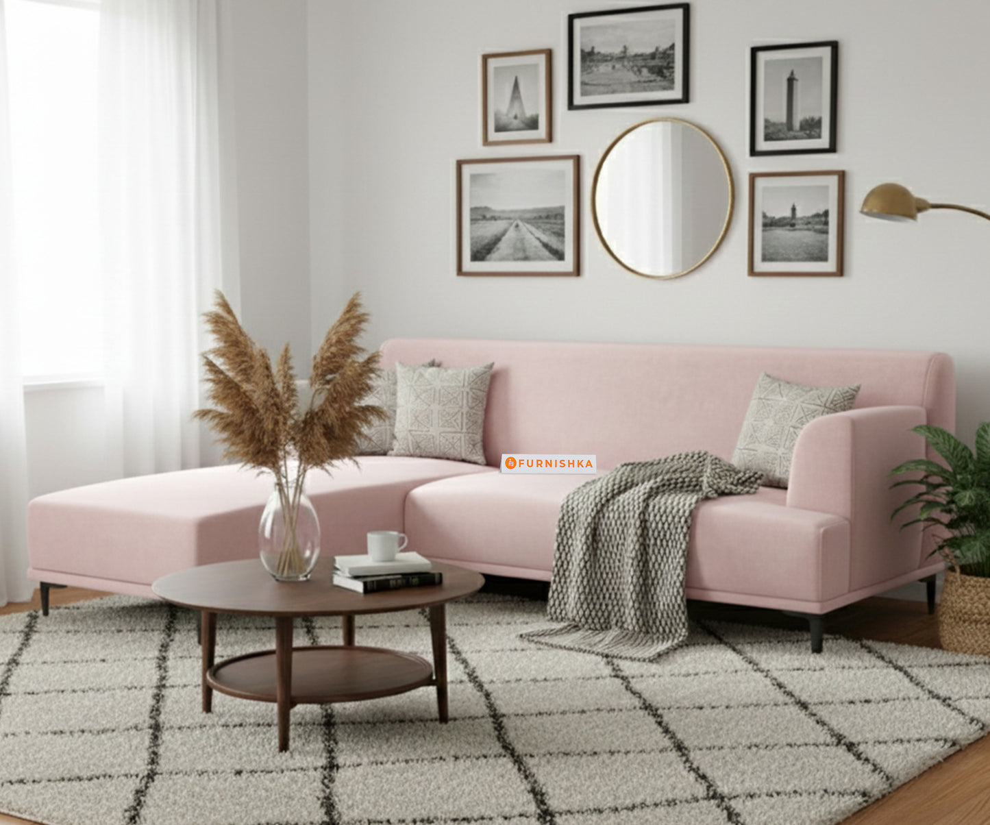 Liam 3 Seater Sectional Sofa - LHS Flamingo Pink - Furnishka