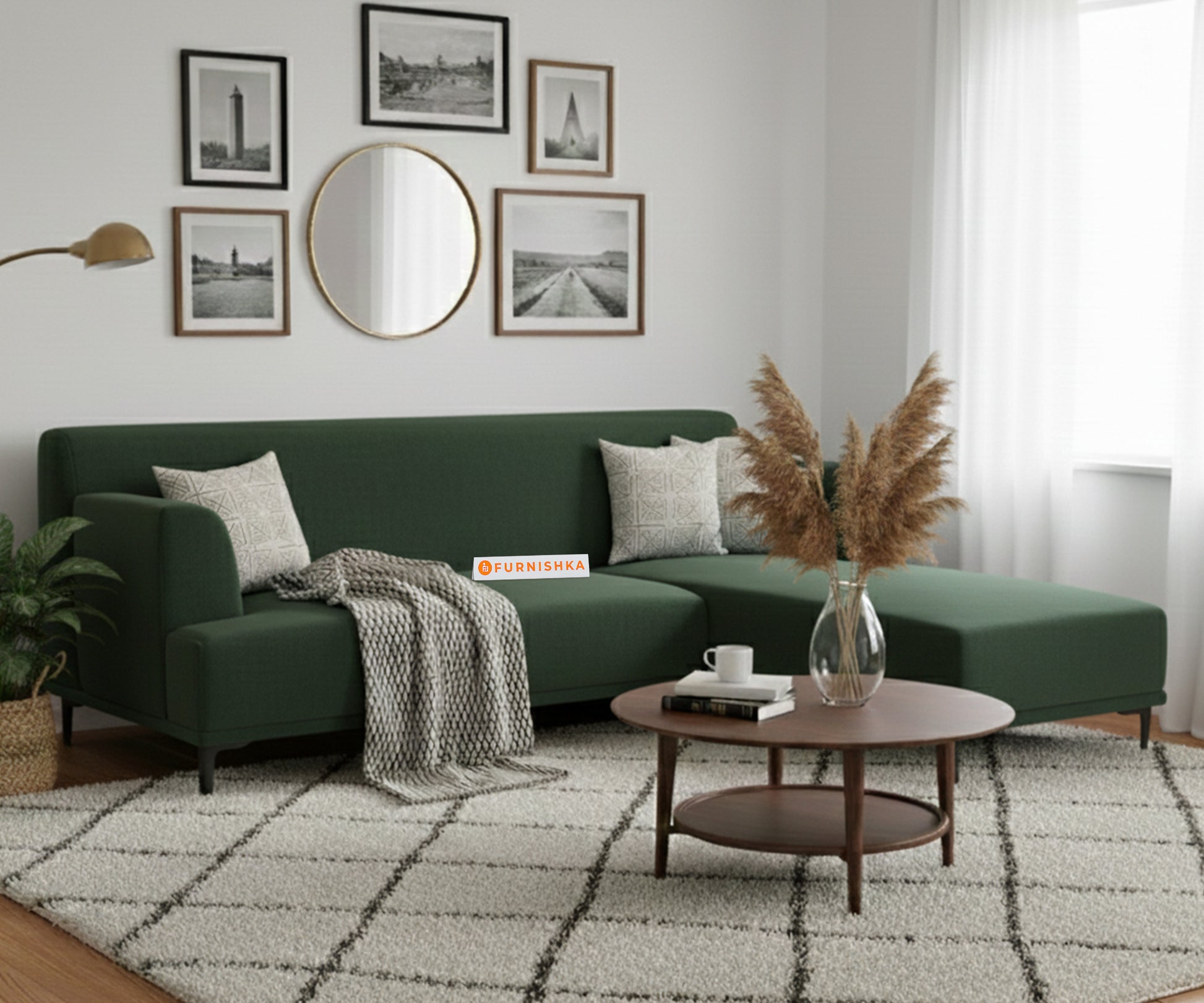 Liam 3 Seater Sectional Sofa - RHS Pine Green - Furnishka