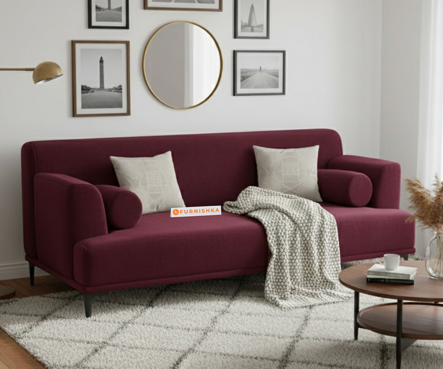 Liam Sofa 3 Seater Red Wine - Furnishka 