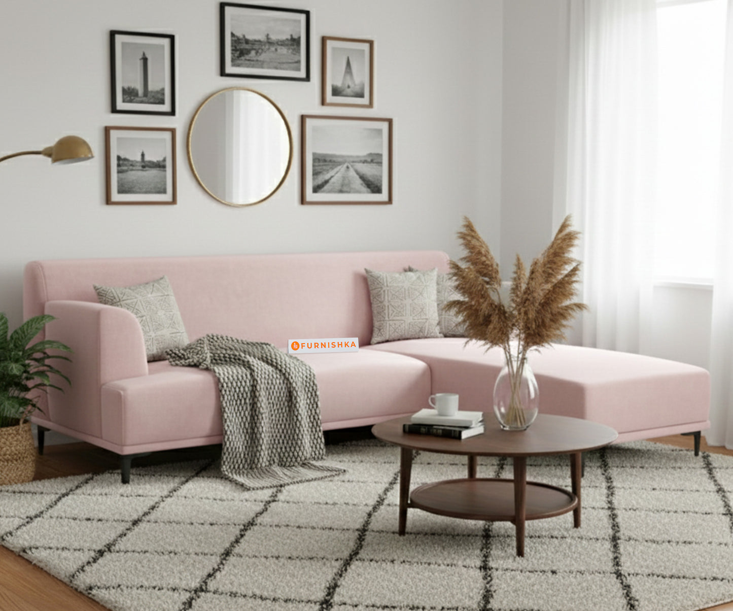 Liam 3 Seater L Shape Sofa - RHS Flamingo Pink